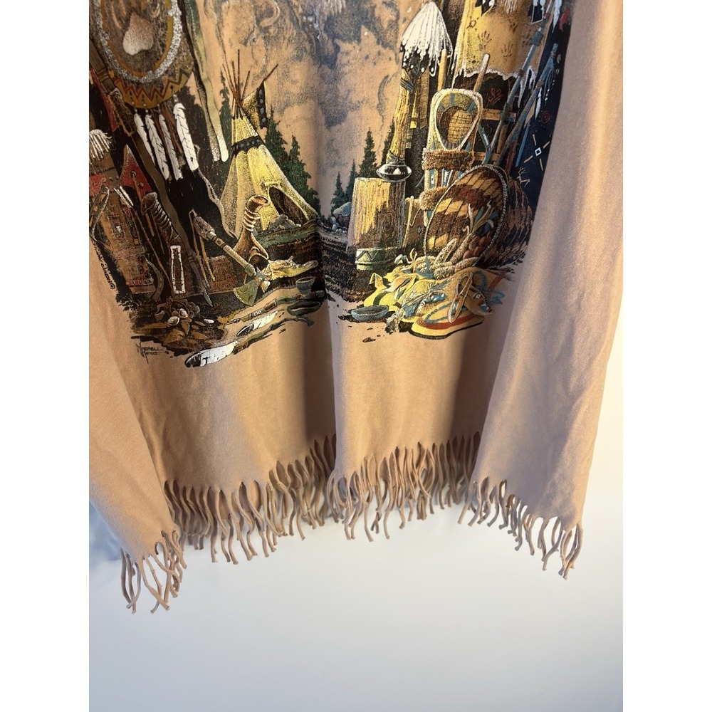 Vtg Women 90's Oklahoma USA Native American Shirt Oversized L Fringe Western - Picture 3 of 10